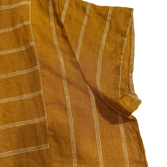 Garnet Hill Mustard Seamed Linen Boxy Top White Stripes - Picture 6 of 10